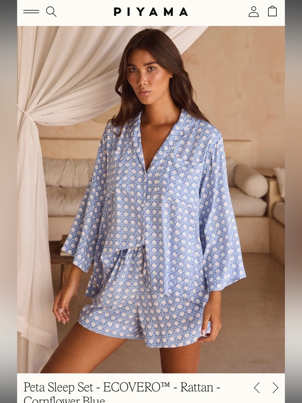 PIYAMA Peta Cornflower Blue Sleep Set - Relaxed Button-Front Pajama Top & Shorts